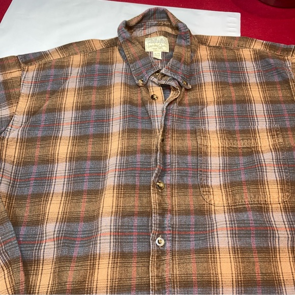 Cabela’s XL TALL BROWN WIDE PLAID Shirt BLUE HEAVY COTTON Long Sleeves Button Up - Picture 2 of 14